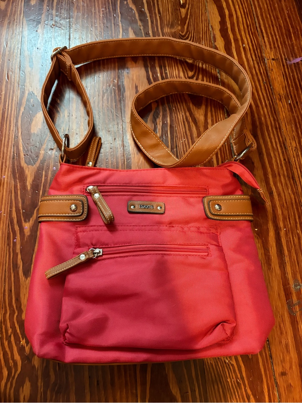Roots Red And Brown Crossbody Purse